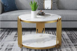 164 - ROUND MARBLE COFFEE TABLE - SILVER