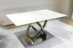 3303 - MARBLE DINING TABLE- SILVER