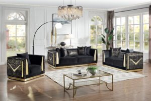 384 - STATIONARY SOFA SET - BLACK