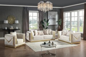 384 - STATIONARY SOFA SET - BEIGE