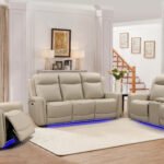 10104 - LEATHER POWER RECLINER SET - BEIGE