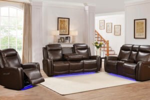 10104 - LEATHER POWER RECLINER SET - BROWN