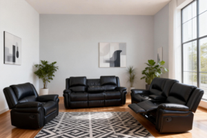 8137-MANAUL Recliner Set -BLACK