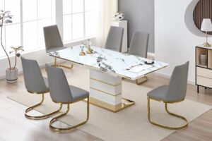 1238 : WHITE TABLE WITH GREY CHAIRS